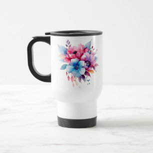 Watercolor Flowers Floral Design Travel Mug
