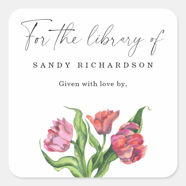 WATERCOLOR FLOWERS - for the library of Square Sticker (Front)