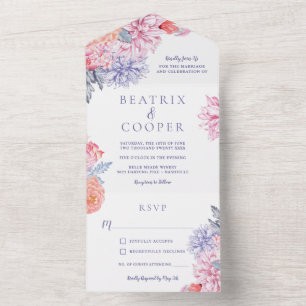 Watercolor Flowers Garden Floral Wedding All In One Invitation