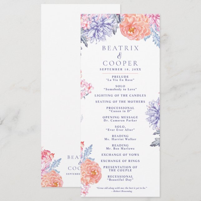 Watercolor Flowers Garden Floral | Wedding Program (Front/Back)