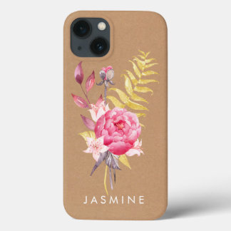 Watercolor Flowers Gold Personalized Apple Iphone  13 Case