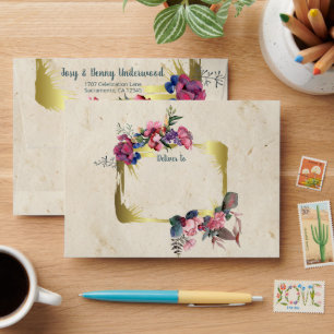 Watercolor Flowers - Golden Frame 4 + your text Envelope