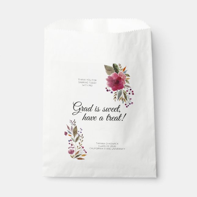 Watercolor Flowers Graduation Candy Favour Bag (Front)