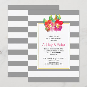 Watercolor flowers grey wedding couples shower invitation