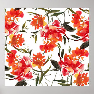 Watercolor flowers, hand-drawn seamless pattern. poster