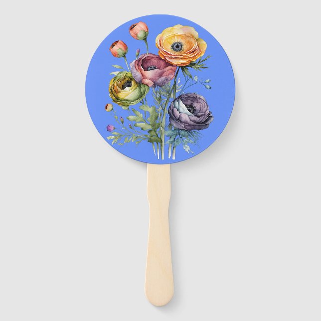 watercolor flowers hand fan (Front)