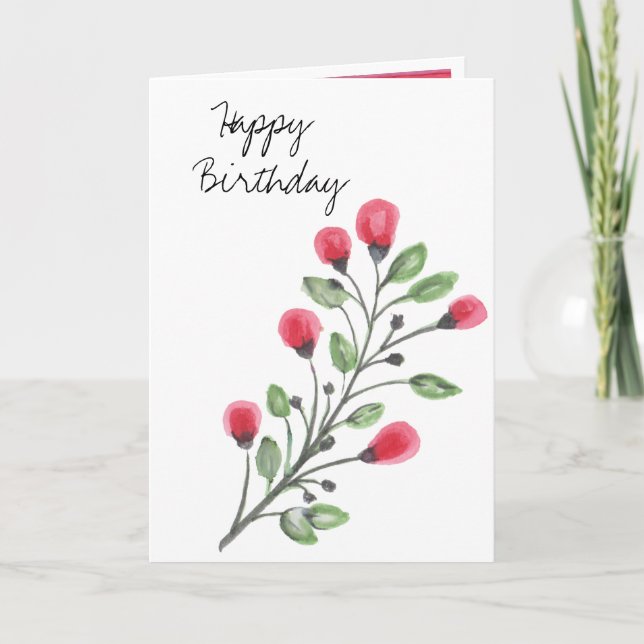 Watercolor Flowers Happy Birthday Card (Front)