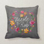 Watercolor Flowers Heart Wreath | chalkboard grey Throw Pillow<br><div class="desc">Watercolor flowers make a heart shaped wreath for these pretty wedding throw pillows. Many matching products available. If you'd like this design personalized, contact: cheryl@cheryldanielsart.com. Use the CUSTOMIZE IT button to add text and/or change the background colour. "Watercolor Flowers Heart Wreath" by Cheryl Daniels © 2015. Fun, personalized, colourful custom...</div>
