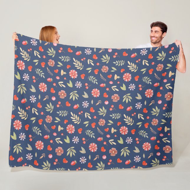 Watercolor Flowers & Hearts  Fleece Blanket (In Situ)