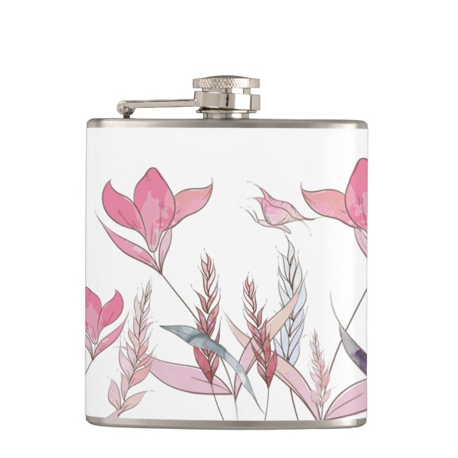 Watercolor flowers hip flask (Front)