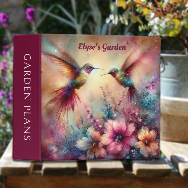 Watercolor Flowers Hummingbird Garden Customized  Binder (Creator Uploaded)