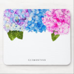Watercolor Flowers Hydrangea | Add Name Mouse Pad<br><div class="desc">This is a watercolor painting of hydrangea flowers. There are in different colours - blue,  pink,  and purple.</div>