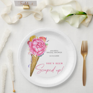 Watercolor FLOWERS ICE CREAM - bridal shower Paper Plate