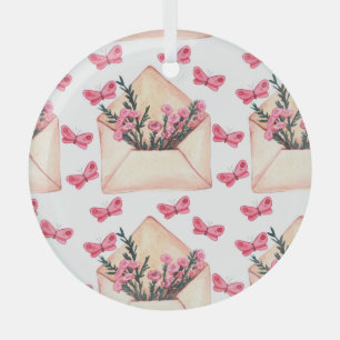 Watercolor flowers in envelopes: seamless pattern glass ornament
