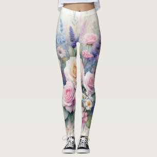 Watercolor flowers in soft pastel colours  leggings