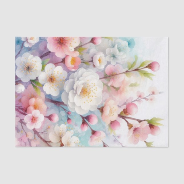Watercolor Flowers in soft pastels  Tissue Paper (Front)