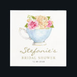 Watercolor Flowers in Teacup Bridal Shower Napkin<br><div class="desc">Add a touch of timeless elegance to your bridal shower with these customizable bridal shower paper napkins featuring a charming watercolor rose bouquet in a vintage teacup. Perfect for tea party-themed celebrations, garden gatherings, or romantic bridal brunches. Personalize these paper napkins by adding your name, event and date. Whether you're...</div>
