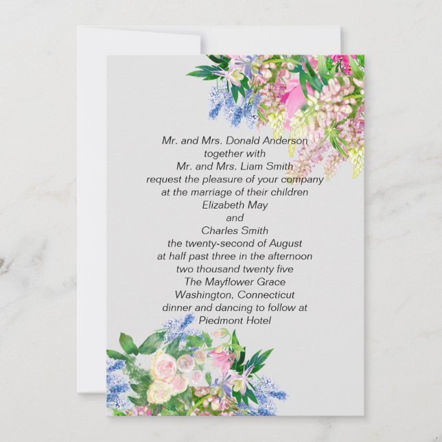Watercolor flowers  invitation (Front)