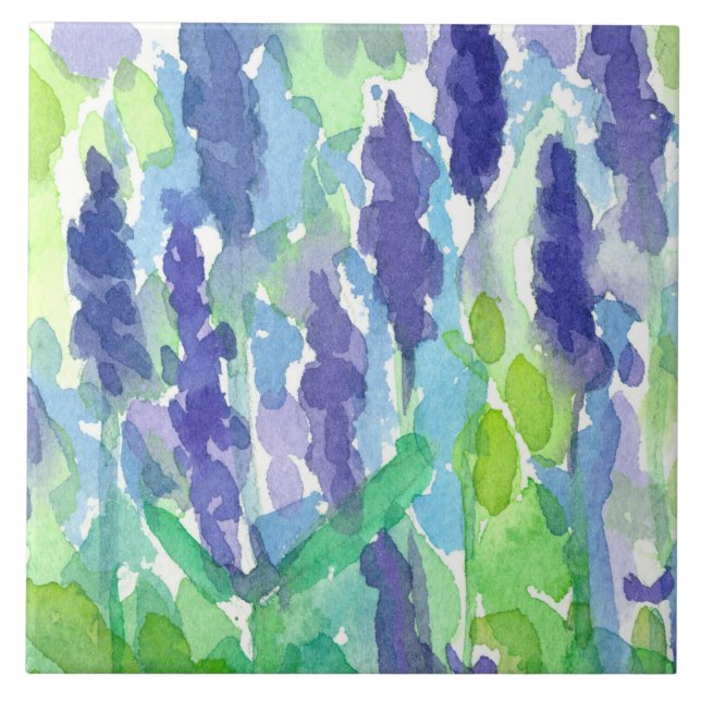 Watercolor Flowers Lavender Garden Tile (Front)