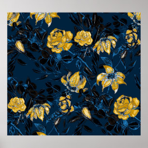 Watercolor Flowers Leaves: Vintage Pattern Poster