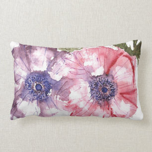 Watercolor flowers lumbar pillow