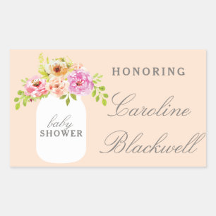 Watercolor Flowers & Mason Jar Baby Shower Sticker
