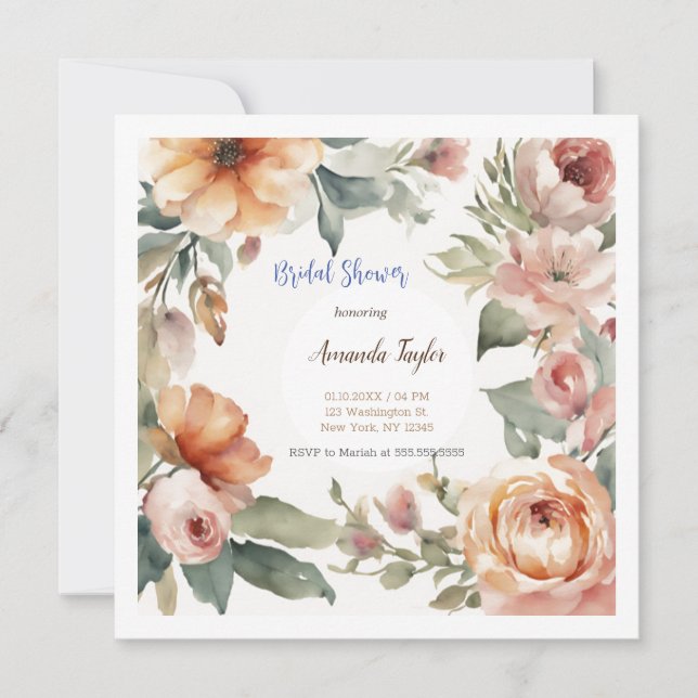 Watercolor Flowers Minimal Bridal Shower Card (Front)