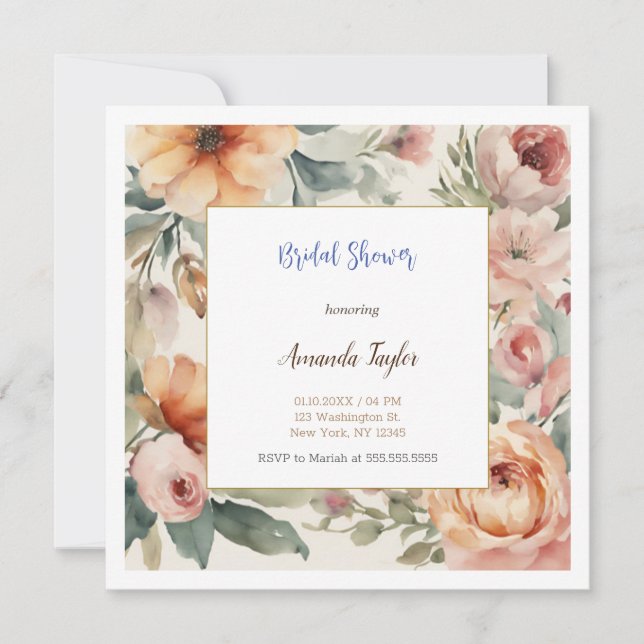 Watercolor Flowers Minimal Bridal Shower Card (Front)