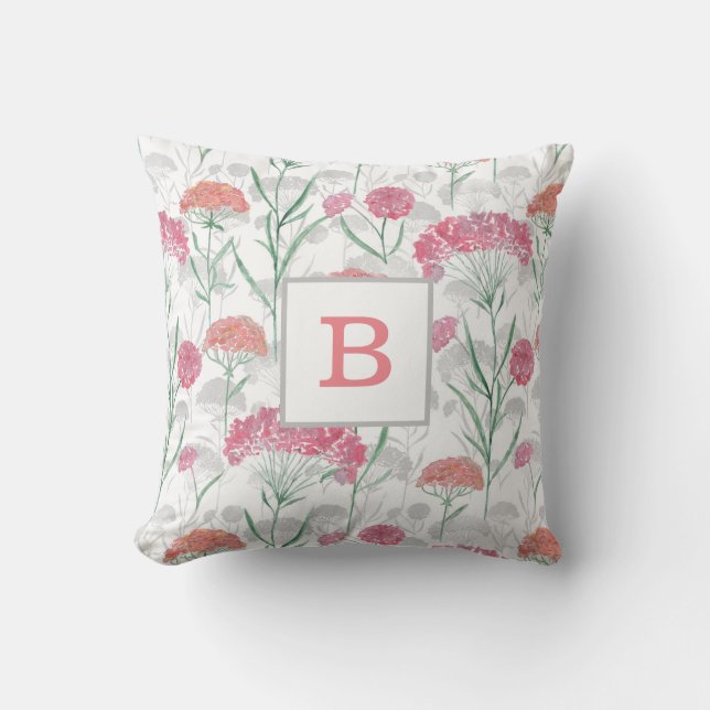 Watercolor, flowers,Monogram, personalized, Throw Pillow (Front)
