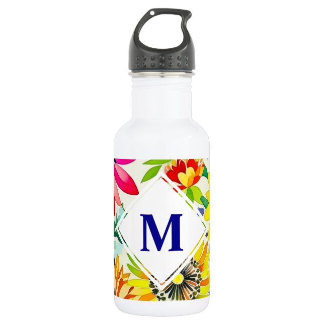 Watercolor Flowers Monogrammed  532 Ml Water Bottle (Front)