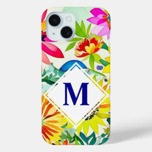 Watercolor Flowers Monogrammed iPhone 15 Case