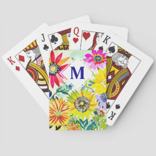 Watercolor Flowers Monogrammed  Playing Cards