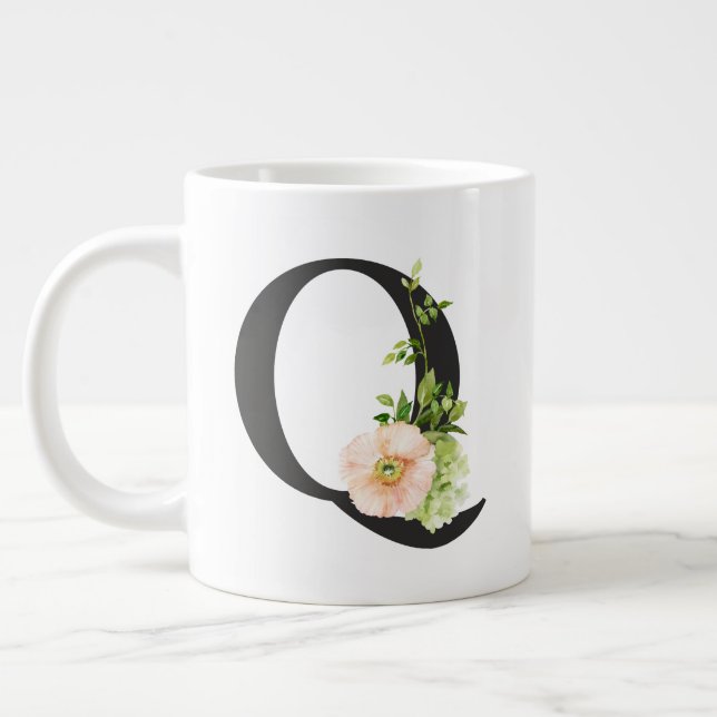 Watercolor Flowers Mug with the letter Q (Left)