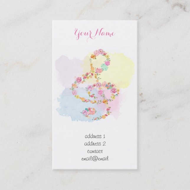 watercolor flowers music treble clef business card (Front)