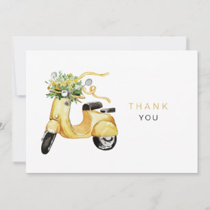 Watercolor Flowers on a Scooter Custom Thank You Card