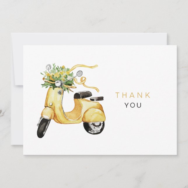 Watercolor Flowers on a Scooter Custom Thank You Card (Front)