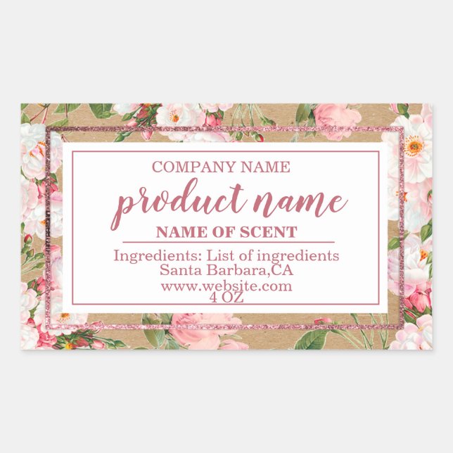 Watercolor flowers on kraft paper labels (Front)