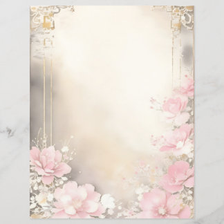 Watercolor Flowers on Vintage Scrapbook Paper