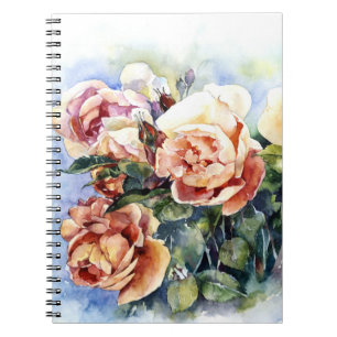 Watercolor flowers orange rose bud illustration fl notebook