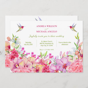 Watercolor Flowers Orchids Bird garden wedding Invitation