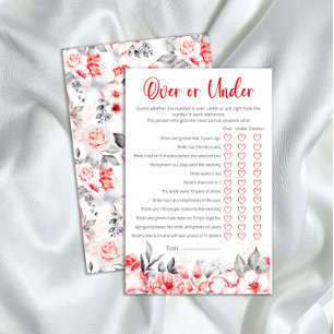 Watercolor Flowers Over  Under Bridal Shower Game