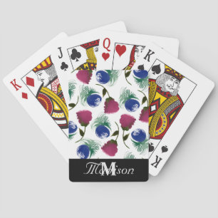 Watercolor Flowers Painting Roses Blue Burgandy Playing Cards