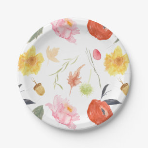 Watercolor Flowers Paper Plate