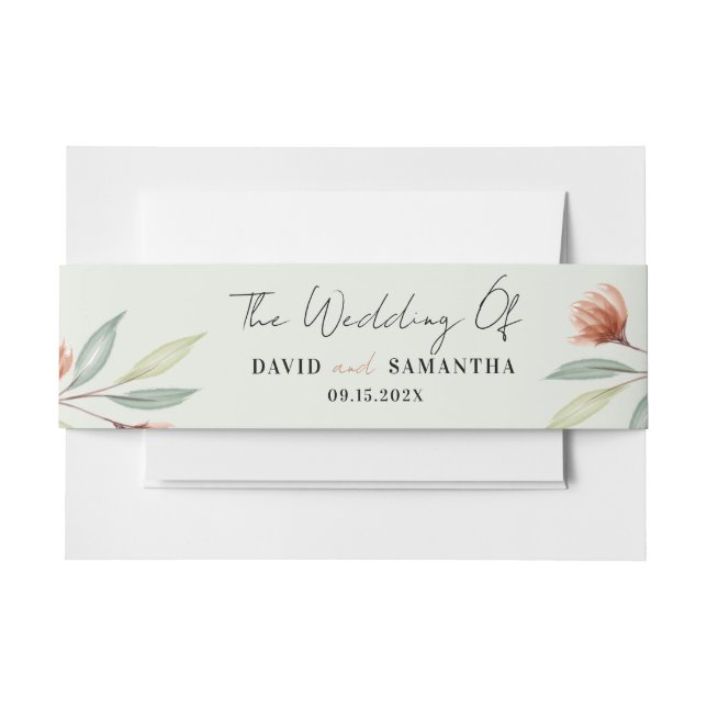 Watercolor Flowers Pastel Green Invitation Belly Band (Front Example)