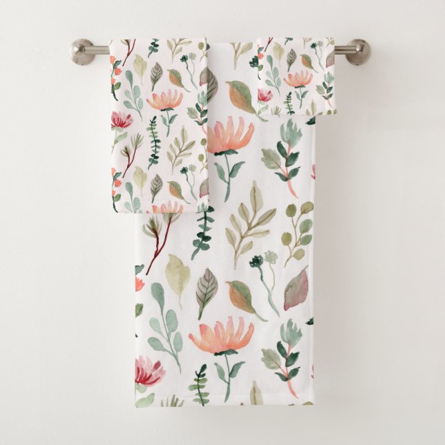 Watercolor Flowers Pattern Bath Towel Set (Insitu)