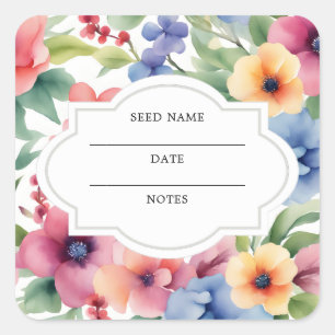 Watercolor flowers pattern seed saver envelope square sticker