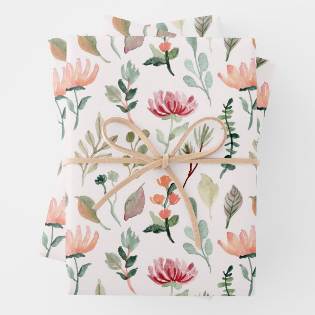 Watercolor Flowers Pattern Wrapping Paper Sheet (In situ)