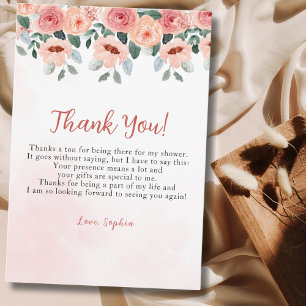 Watercolor Flowers Peach Color Boho Bridal Shower Thank You Card