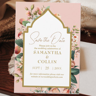 Watercolor Flowers Peach Fruit Gold Save the Date Invitation