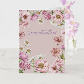 Watercolor Flowers, Peonies, Anemones, Daisies Foil Greeting Card